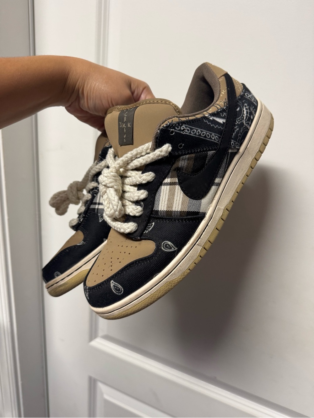 Nike Dunk Low Black Tan Paisley Plaid Patchwork Sneakers